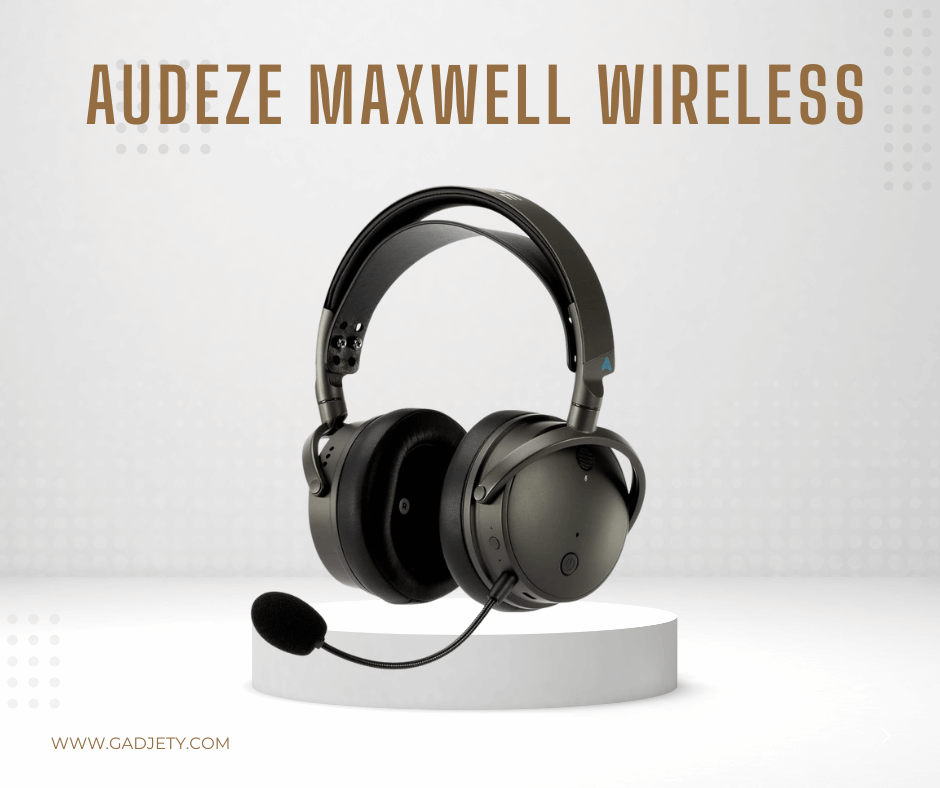 Audeze Maxwell headset on gamer setup.
