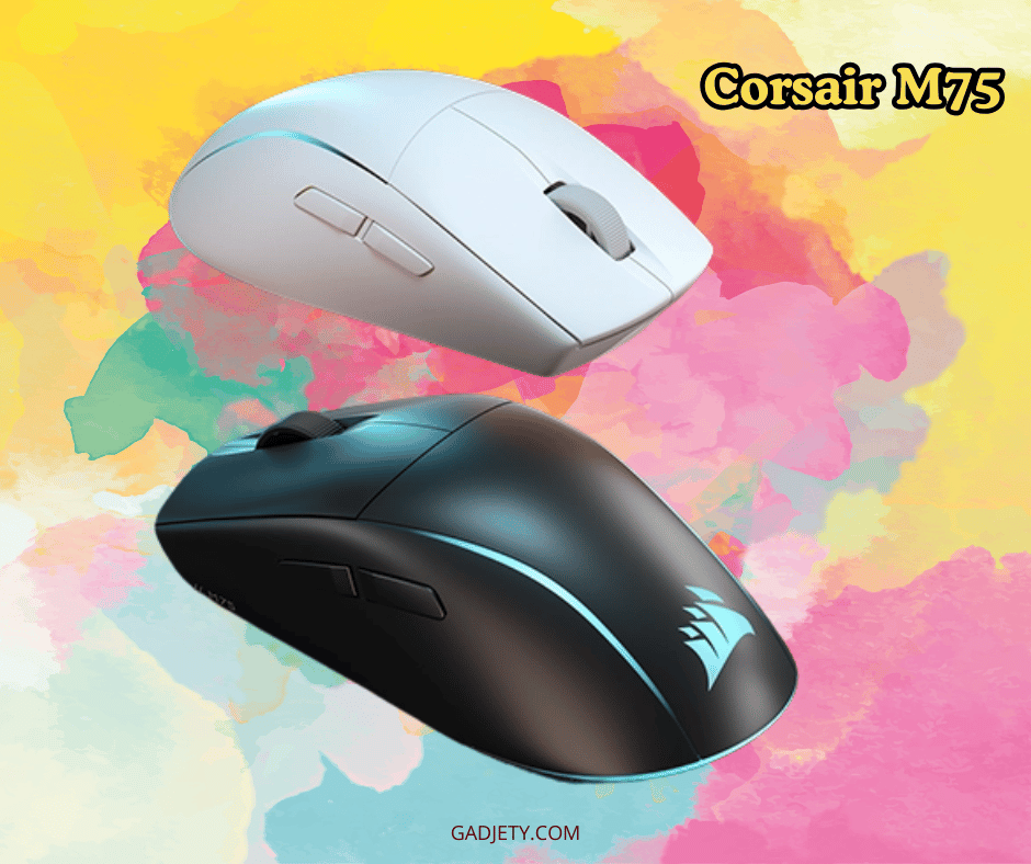 Corsair M75 gaming mouse with customizable buttons.