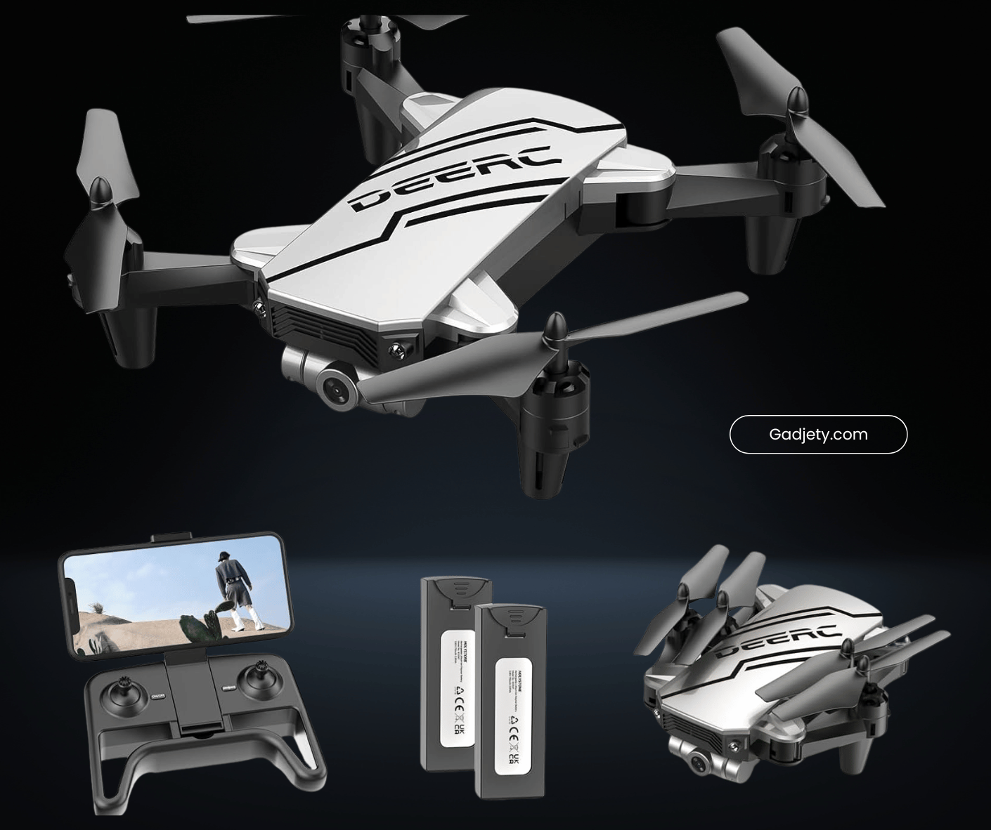 DEERC D20 mini drone hovering with camera.