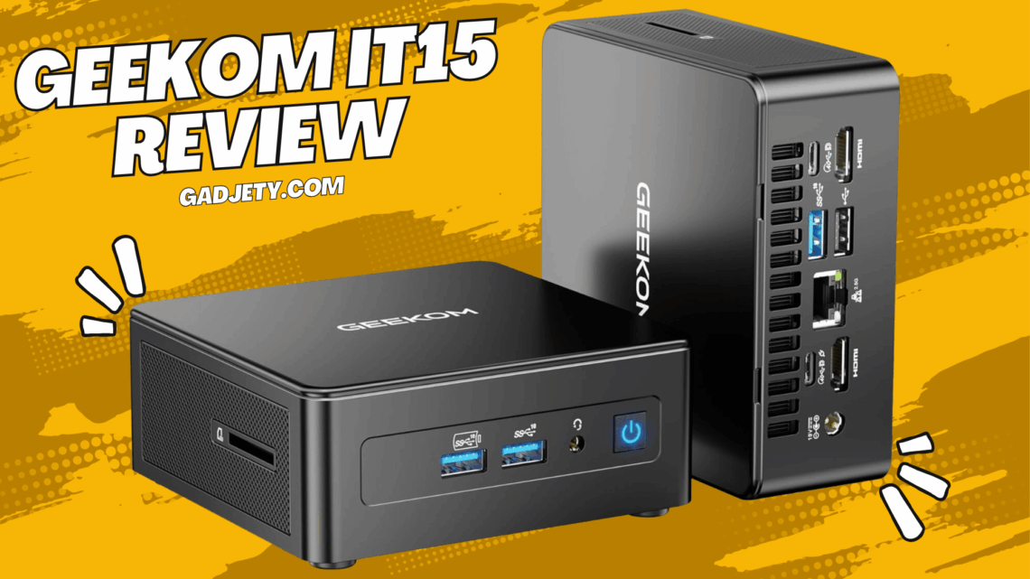 GEEKOM IT15 Mini PC front view showing ports and compact chassis - Gadjety