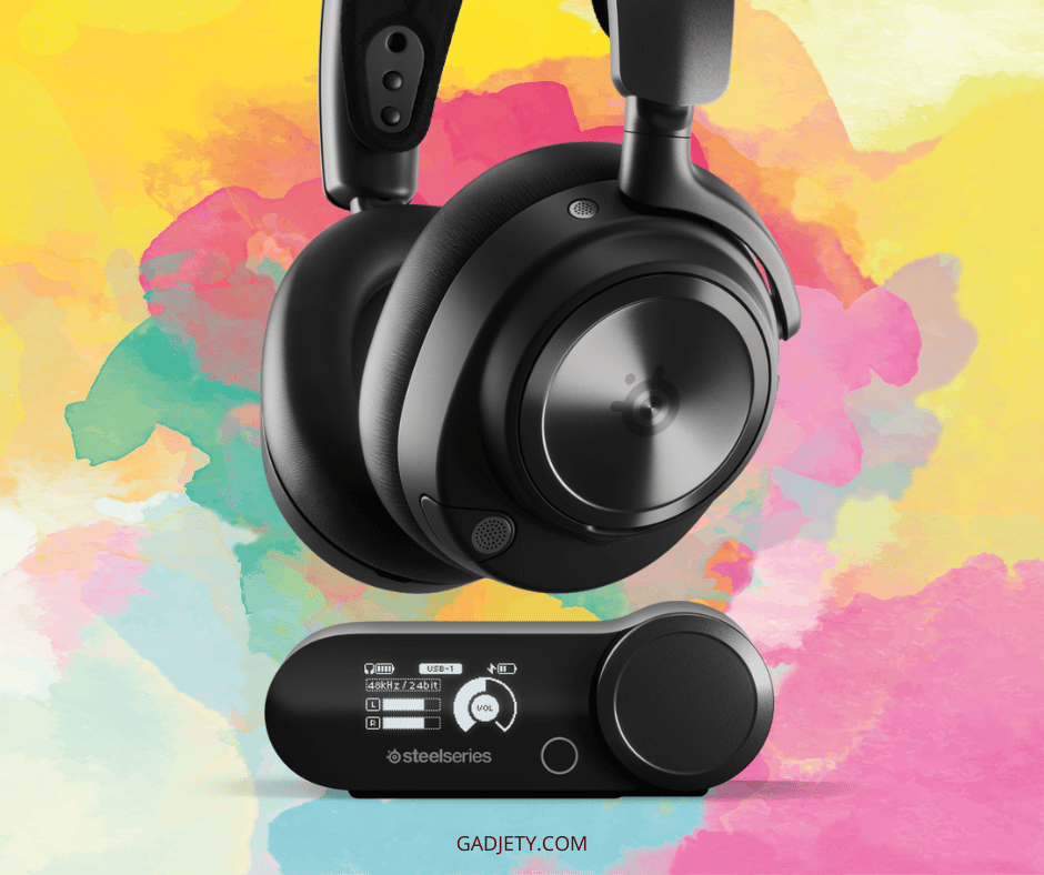 SteelSeries Arctis Nova Pro Wireless headset with base station.