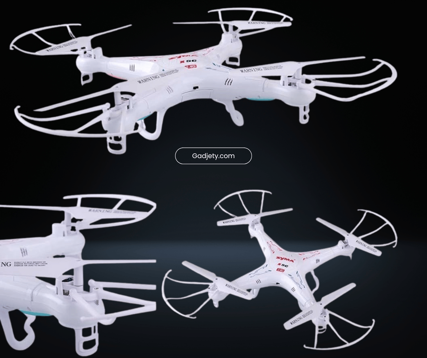 Syma X5C drone in flight capturing HD aerial view.